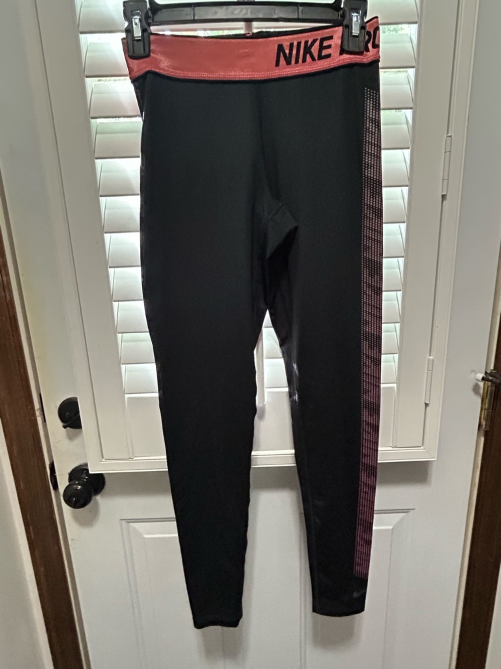 Nike Black Leggings with Pink Waistband and Side Stripe